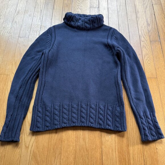 Vintage Tommy Hilfiger L Turtleneck Cable Knit Sweater Pullover Navy Cozycore - Picture 13 of 13